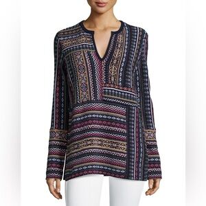 Tory Burch Long-Sleeve Patchwork Jacquard Sweater